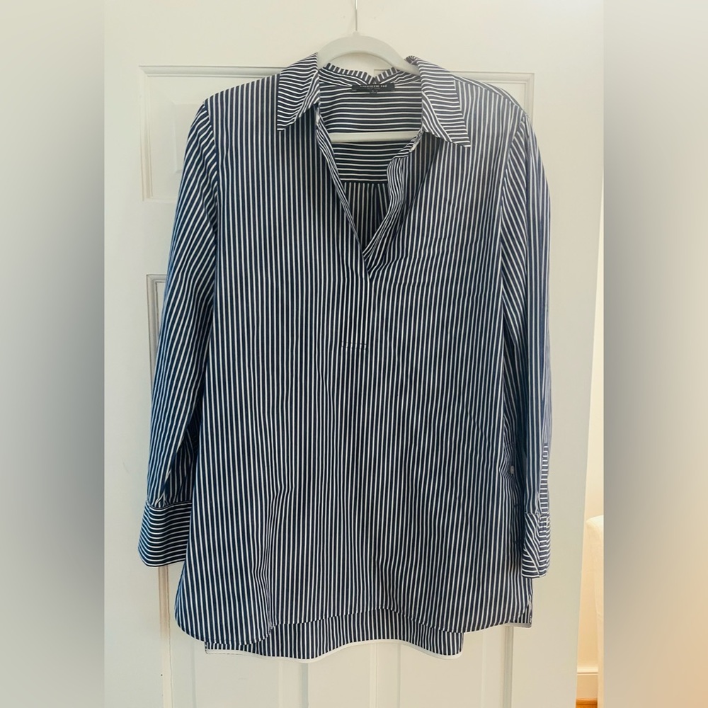 Lafayette 148 New York Navy Striped Button Down Shirt